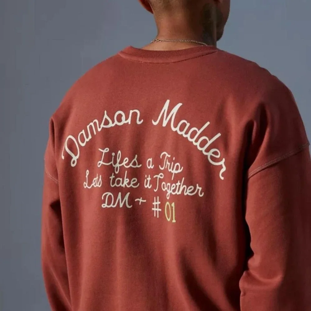 Damson Madder L Life is a Trip Oversized Sweatshirt Brick Red Flower Appliqué - Picture 7 of 8